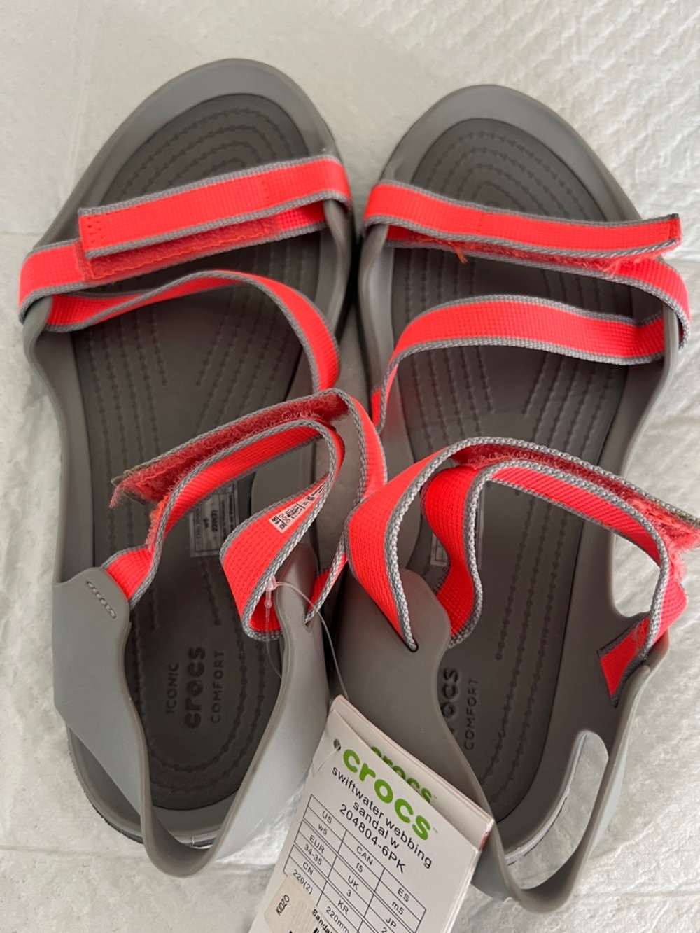 CROCS Gray Sandals with Coral-Red Straps